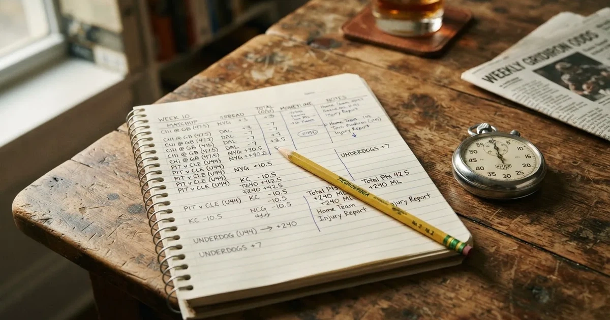 An open notebook with a pencil and a stopwatch on a wooden table
